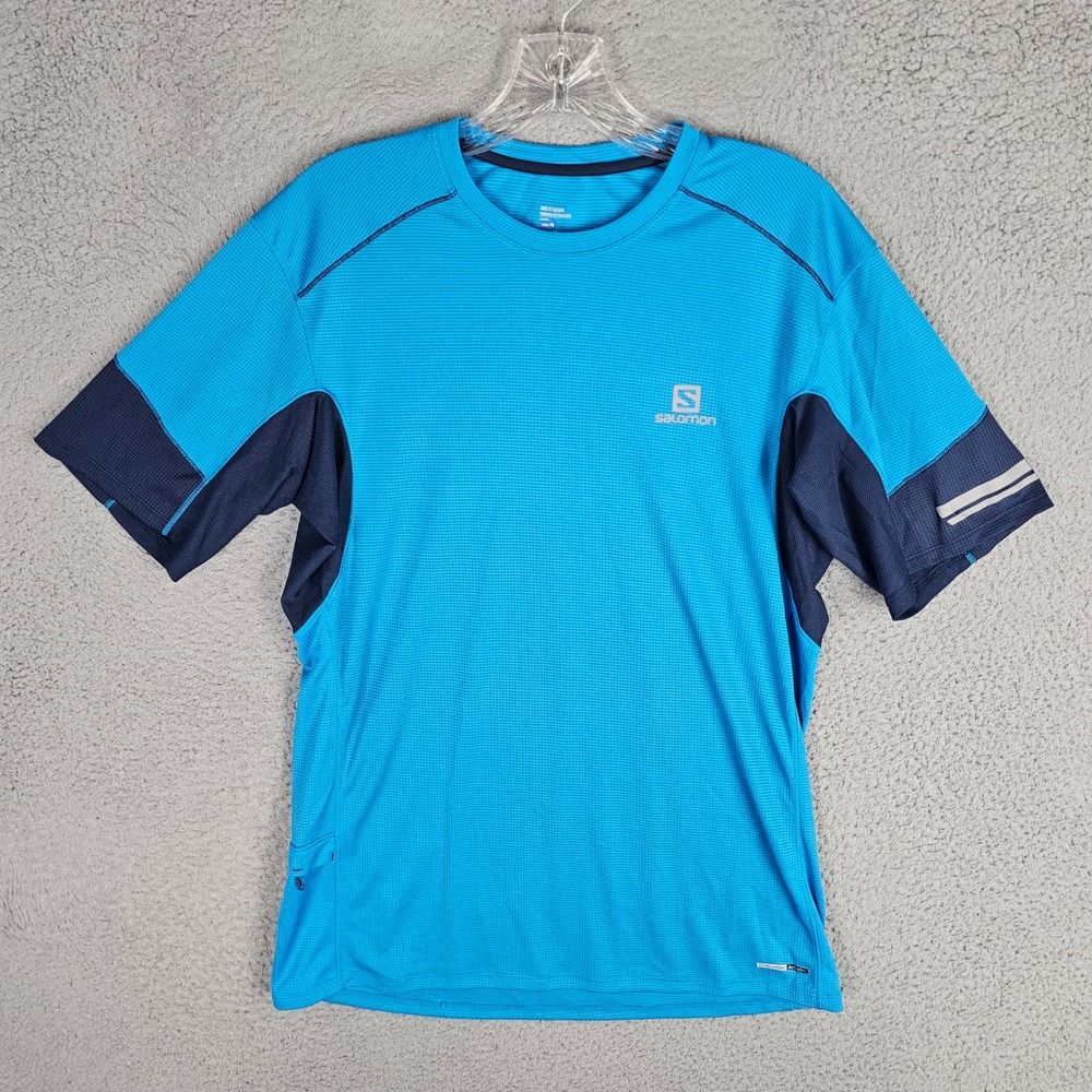 Salomon Shirt Mens Medium Blue AdvancedSkin ActiveDry Running Athletic Top
